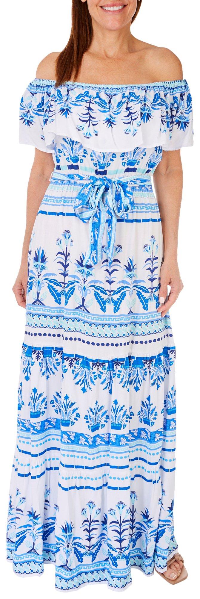 Womens Mykonos Tiered Ruffle Off The Shoulder Dress