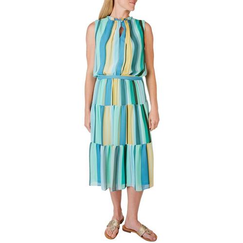 London Times Striped High Neck Sleeveless Maxi Dress