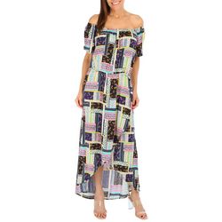 Womens Mixed Print Scoop Neck Hi-Low Dress