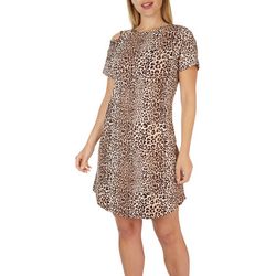 Ava James Womens Leopard Print Short Sleeve Dress