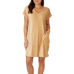 Womens Solid Ribbed Short Sleeve Dress