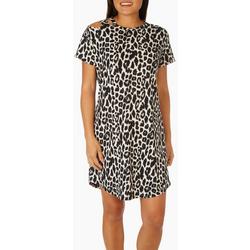 Womens Cut Out Leopard Short Sleeve Dress