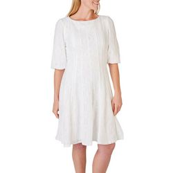 Womens Solid Lace Puff Short Sleeve Dress