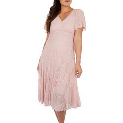 Womens Solid Lace V Neck Short Sleeve Dress