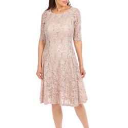 Womens Solid Sequined Short Sleeve Stretch Dress