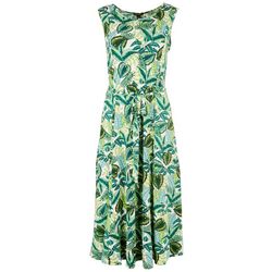 Womens Round Neckline Tropical Print Dress