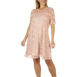Womens Solid Lace Mesh Short Sleeve Dress