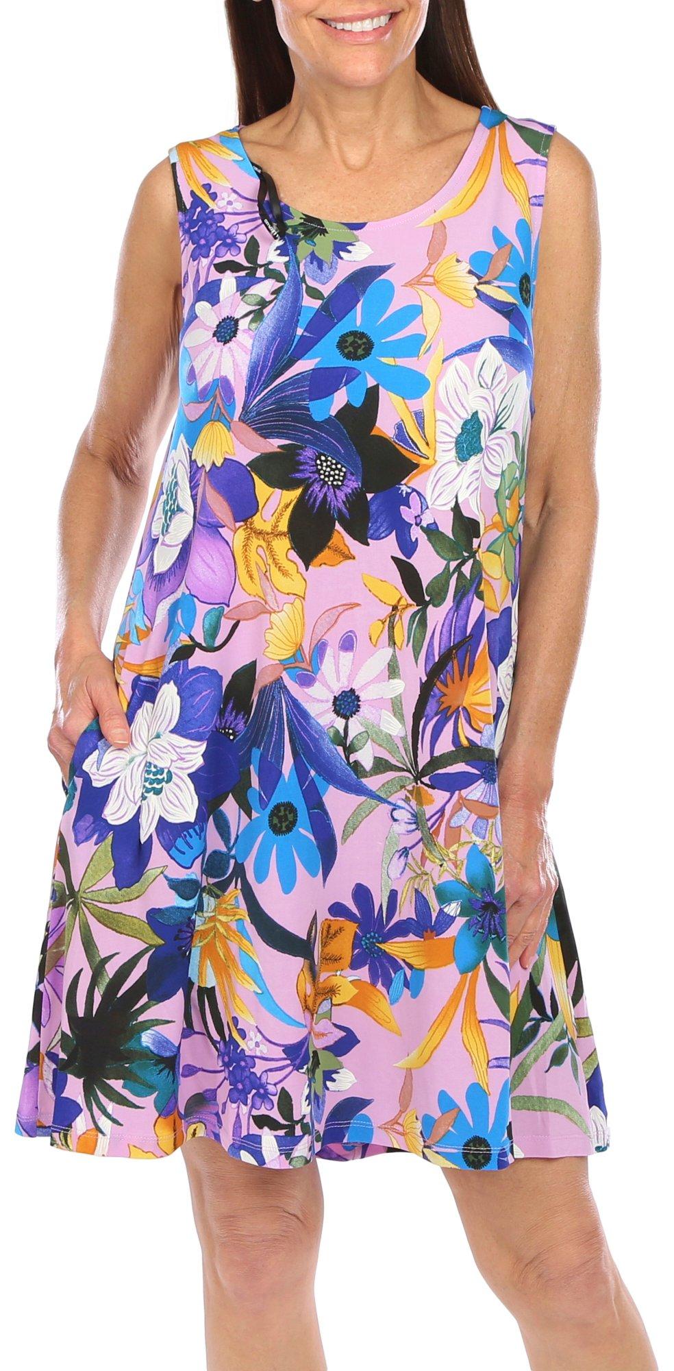 Nina Leonard Womens Fun Floral Sun Dress