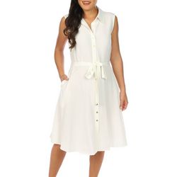 Sharagano Womens Solid Buttoned Sleeveless Dress