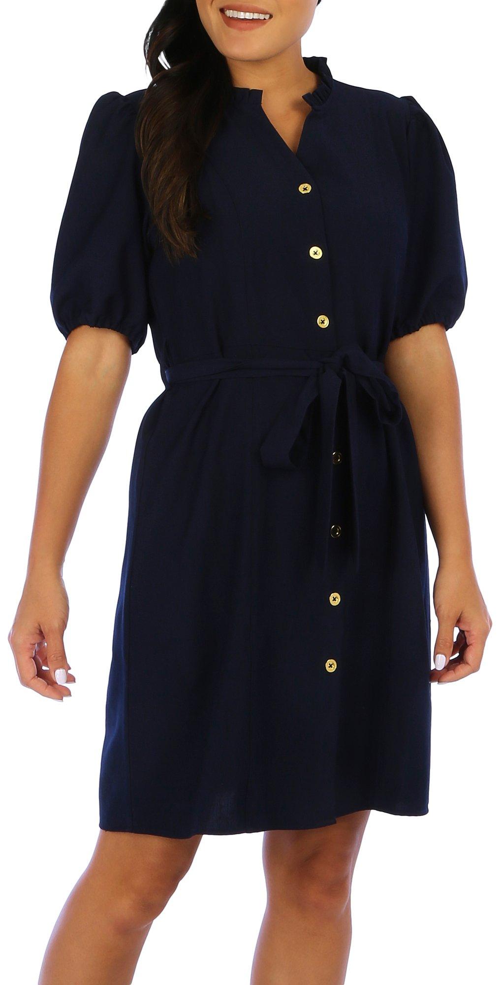 Sharagano Womens Solid Button Down Dress