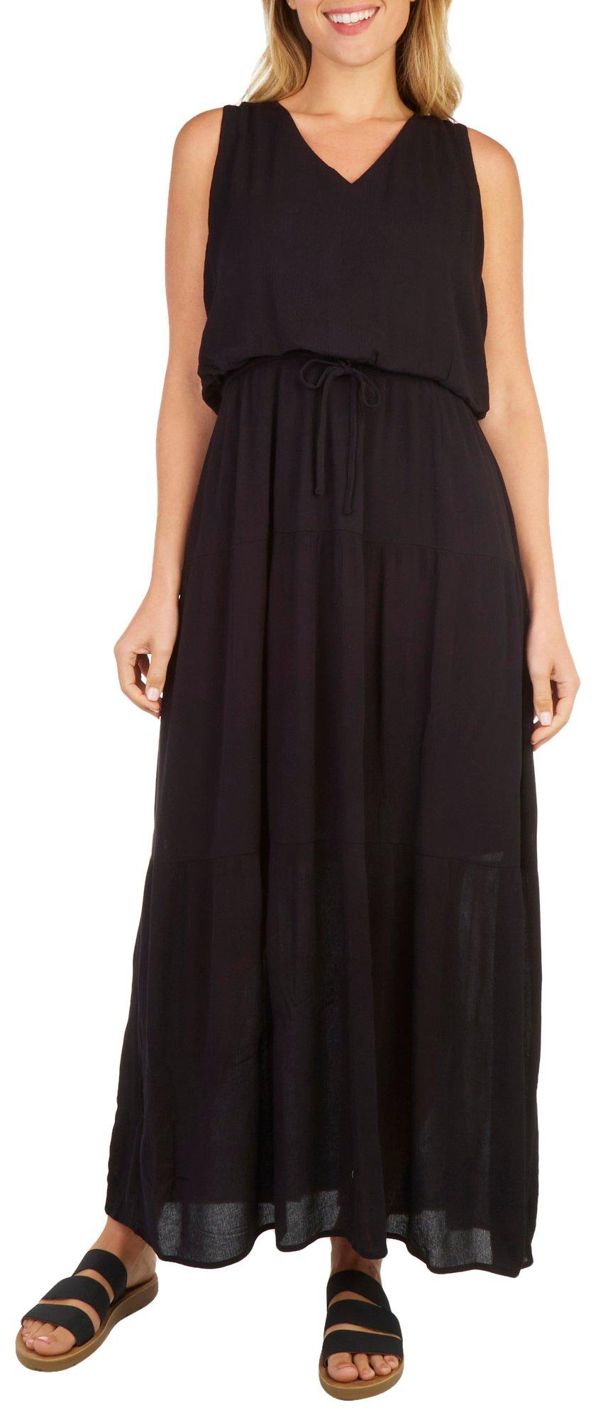 Nina Leonard Womens Solid Tie Front Sleeveless Maxi Dress