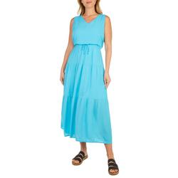 Womens Solid Tie Front Sleeveless Maxi Dress