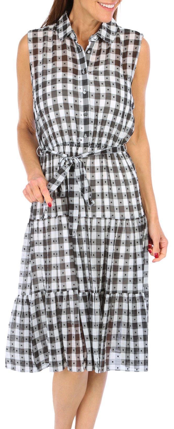 Womens Checkered Tiered Sleeveless Dress