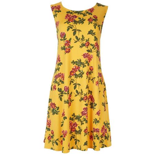 Nina Leonard Womens Floral Sleeveless Pocket Dress