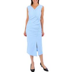 Womens Solid Sleeveless Side Slit Dress
