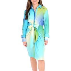 Womens Ombre Button & Tie Front Dress