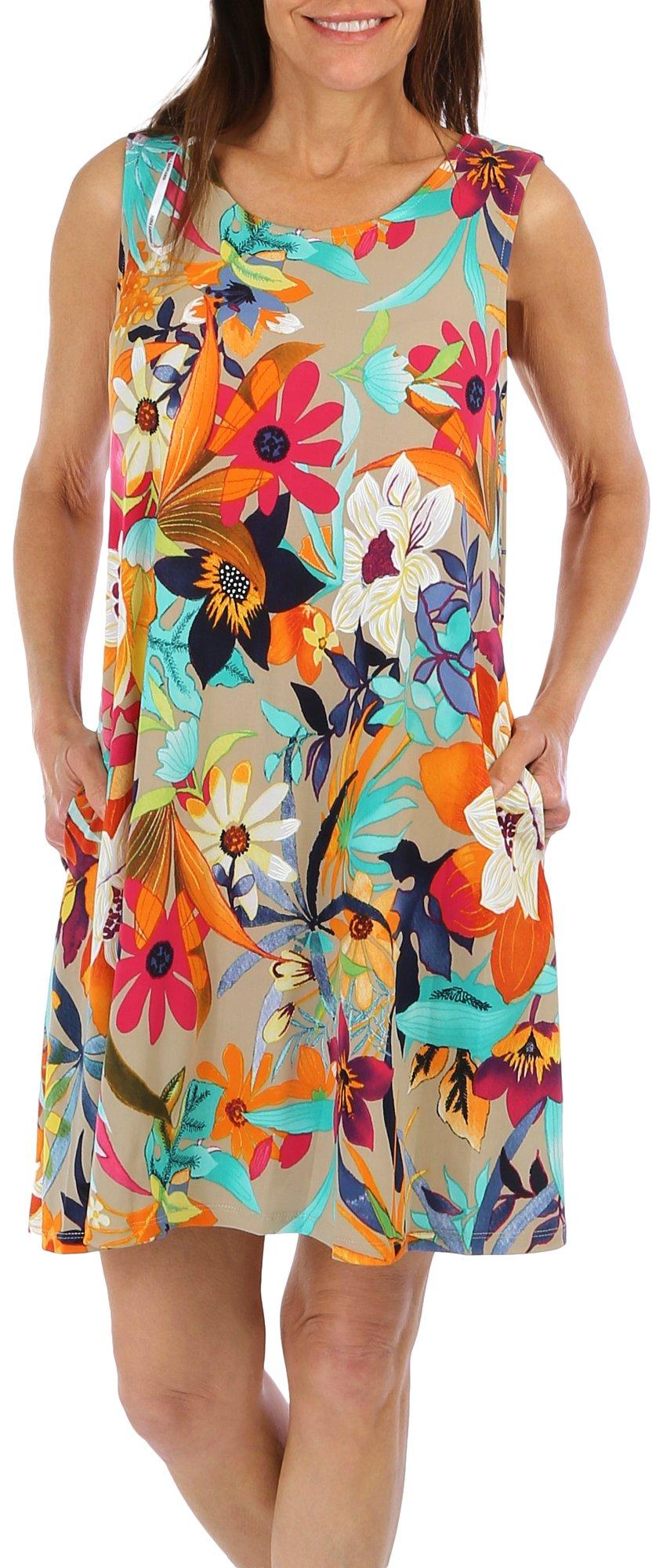 Nina Leonard Womens Floral Sun Dress