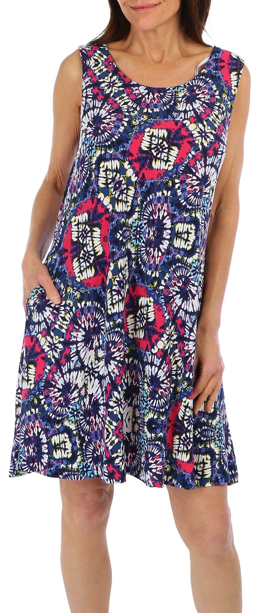 Nina Leonard Womens Abstract Sun Dress