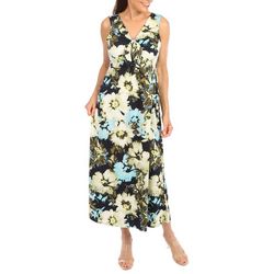 Nina Leonard Womens Floral Print Sleeveless Dress
