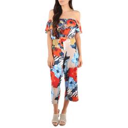 Womens Floral Cropped Off The Shoulder Jumpsuit