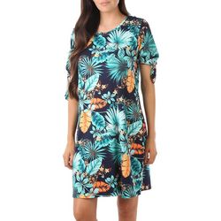 Womens Jungle Palm Print Short Sleeve Dress