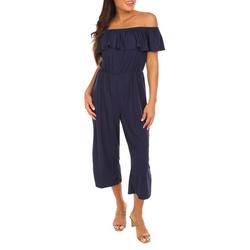 Womens Solid Cropped Off The Shoulder Jumpsuit