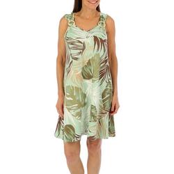 Womens Green Palm O-Ring Sleeveless Dress