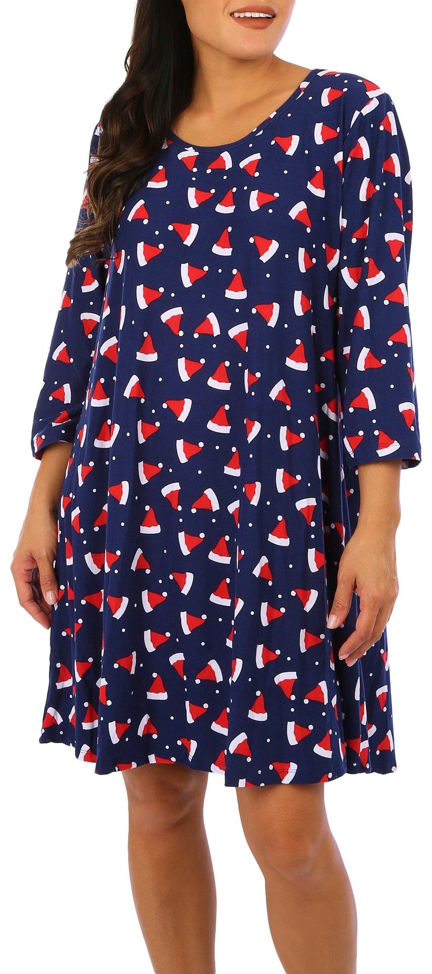 Womens Santa Hat Print 3/4 Sleeve Dress