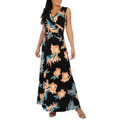 Lexington Avenue Womens Print Surplice Sleeveless Dress