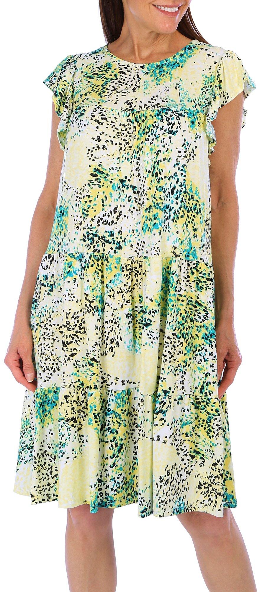 Lexington Avenue Womens Print Ruffle Short Sleeve Dress
