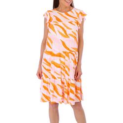 Womens Print Ruffle Short Sleeve Dress