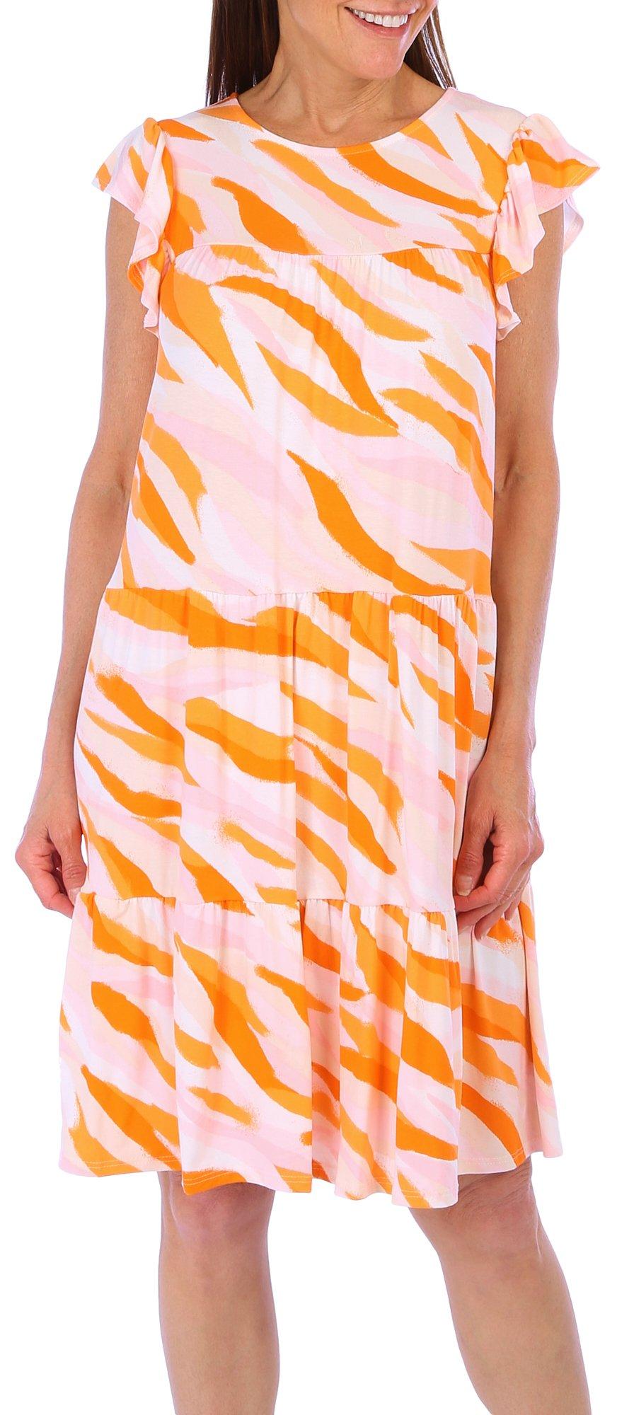 Womens Print Ruffle Short Sleeve Dress