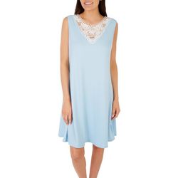 Womens Solid Ribbed Lace Sleeveless Dress