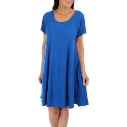 Womens Solid Short Sleeve Ribbed Dress