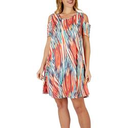 Womens Multicolored Cold Shoulder Dress