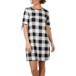 Lexington Avenue Womens Checkered Tie Short Sleeve Sun Dress