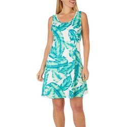 Lexington Avenue Womens Palm Print Sleeveless Swing Dress