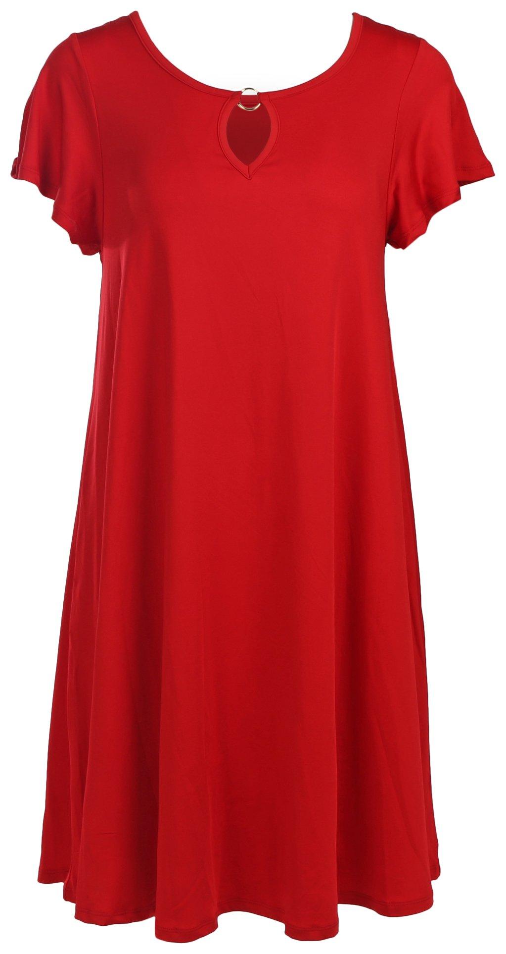 Lexington Avenue Womens Solid Ruffle Short Sleeve Dress