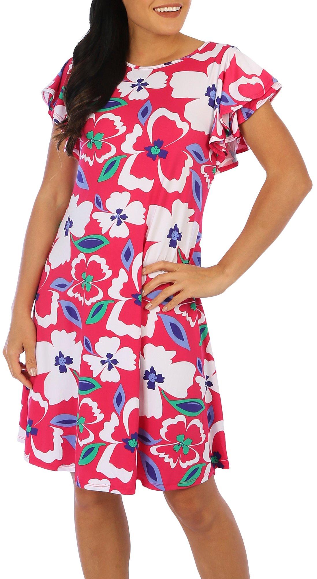 Lexington Avenue Womens Floral Ruffle Short Sleeve Dress
