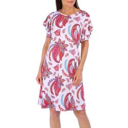 Lexington Avenue Womens Paisley Short Sleeve Dress