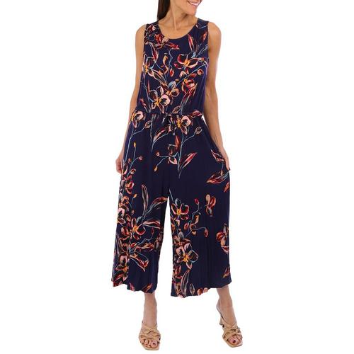Cupio Womens Tropical Tie Front Sleeveless Jumpsuit