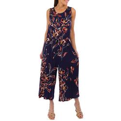 Womens Tropical Tie Front Sleeveless Jumpsuit