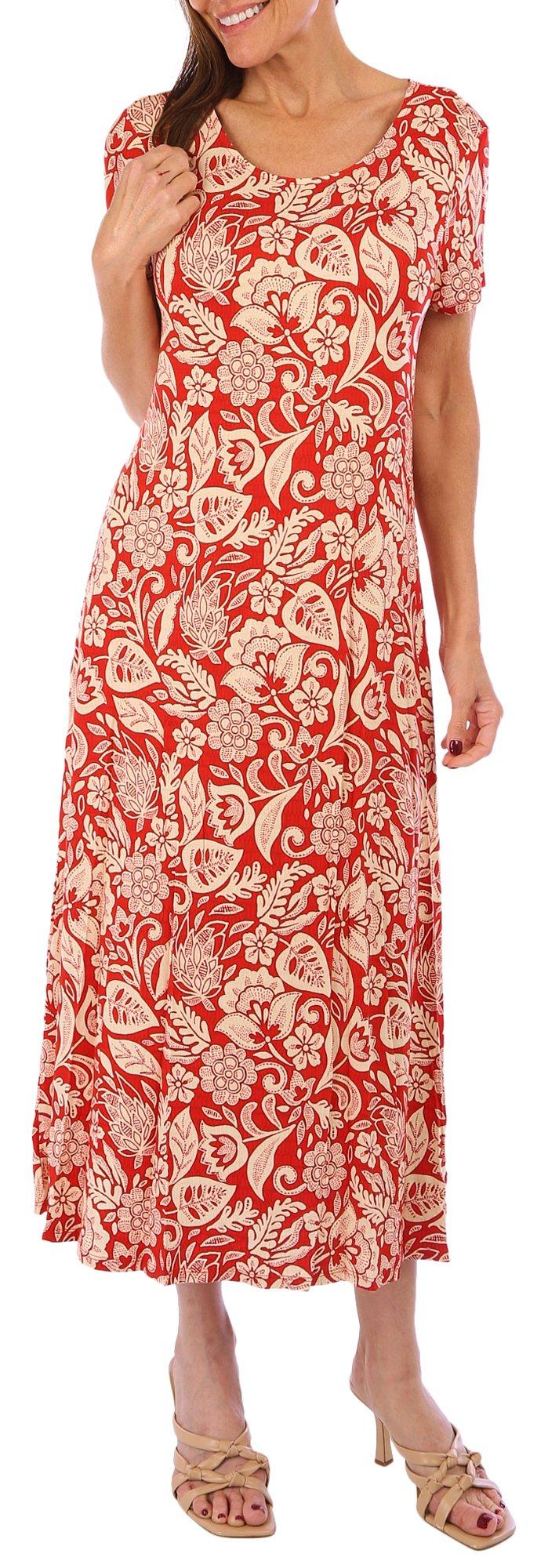 Cupio Womens Floral Mosaic Short Sleeve Maxi Dress