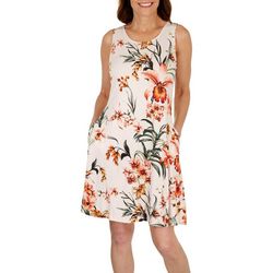 Cupio Womens Tropical Pocket Sleeveless Swing Dress