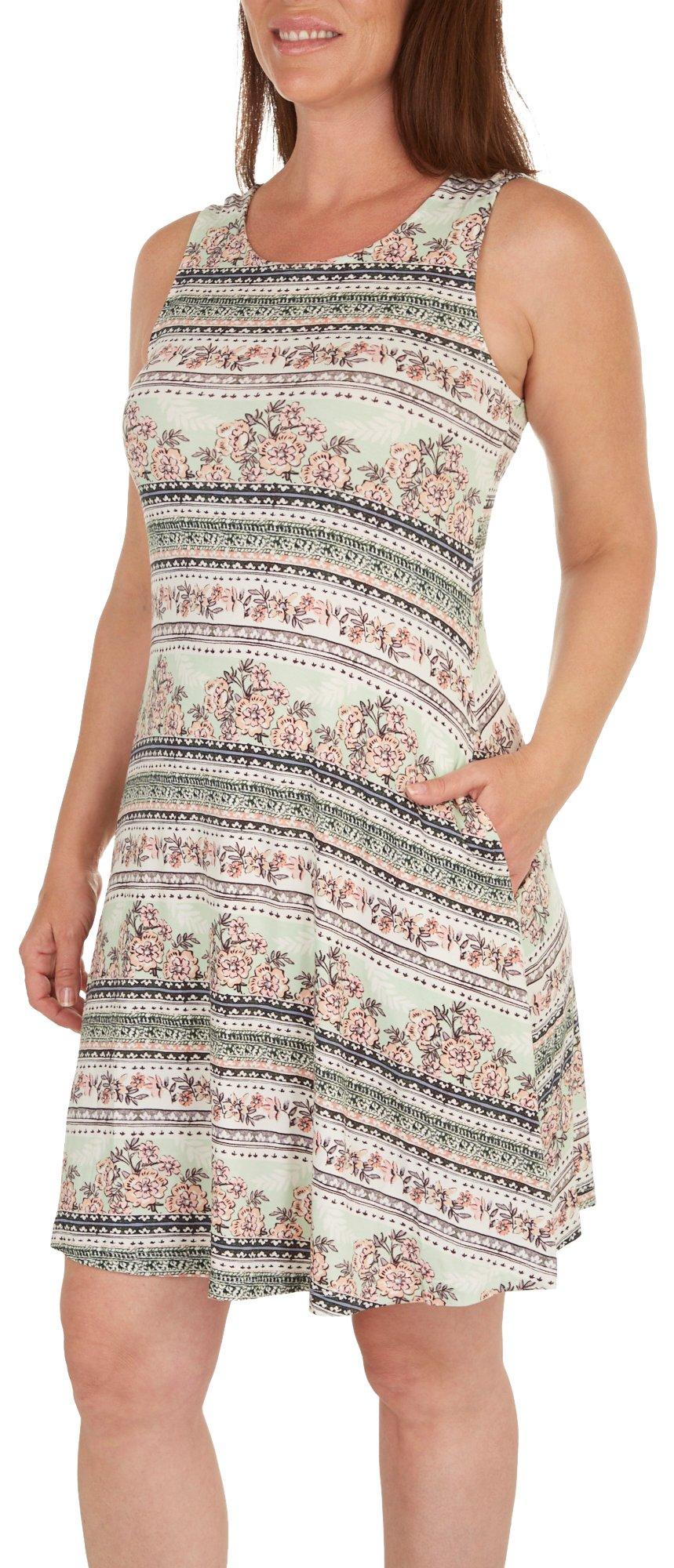 Cupio Womens Floral Pocket Sleeveless Swing Dress
