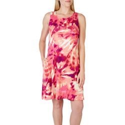 Cupio Womens Tie Dye Sunset Pocket Sleeveless Swing Dress