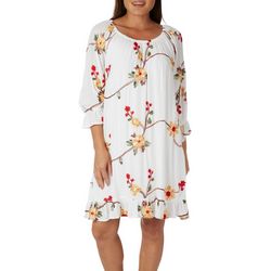 Womens Embroidered Floral 3/4 Length Sleeve Dress