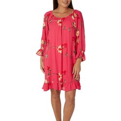 Womens Embroidered Floral 3/4 Length Sleeve Dress