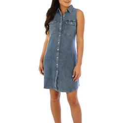Womens Solid Ribbed Button Down Collar Dress