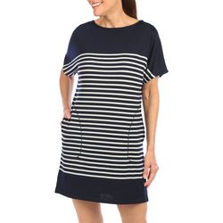 Max Studio Womens Striped T-Shirt Short Sleeve Dress